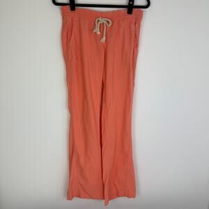 Roxy Womens Oceanside Straight Flared Linen Blend Drawstring Coral Pants Small